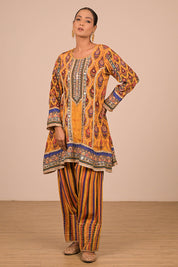 Yellow Suit Set with Farsi Salwar And Bag