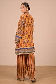 Yellow Suit Set with Farsi Salwar And Bag