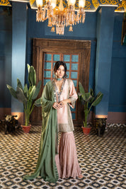 Beige Green Coin Cutwork Sharara Set