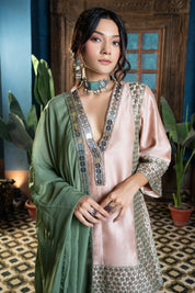 Beige Green Coin Cutwork Sharara Set