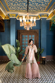 Beige Green Coin Cutwork Sharara Set