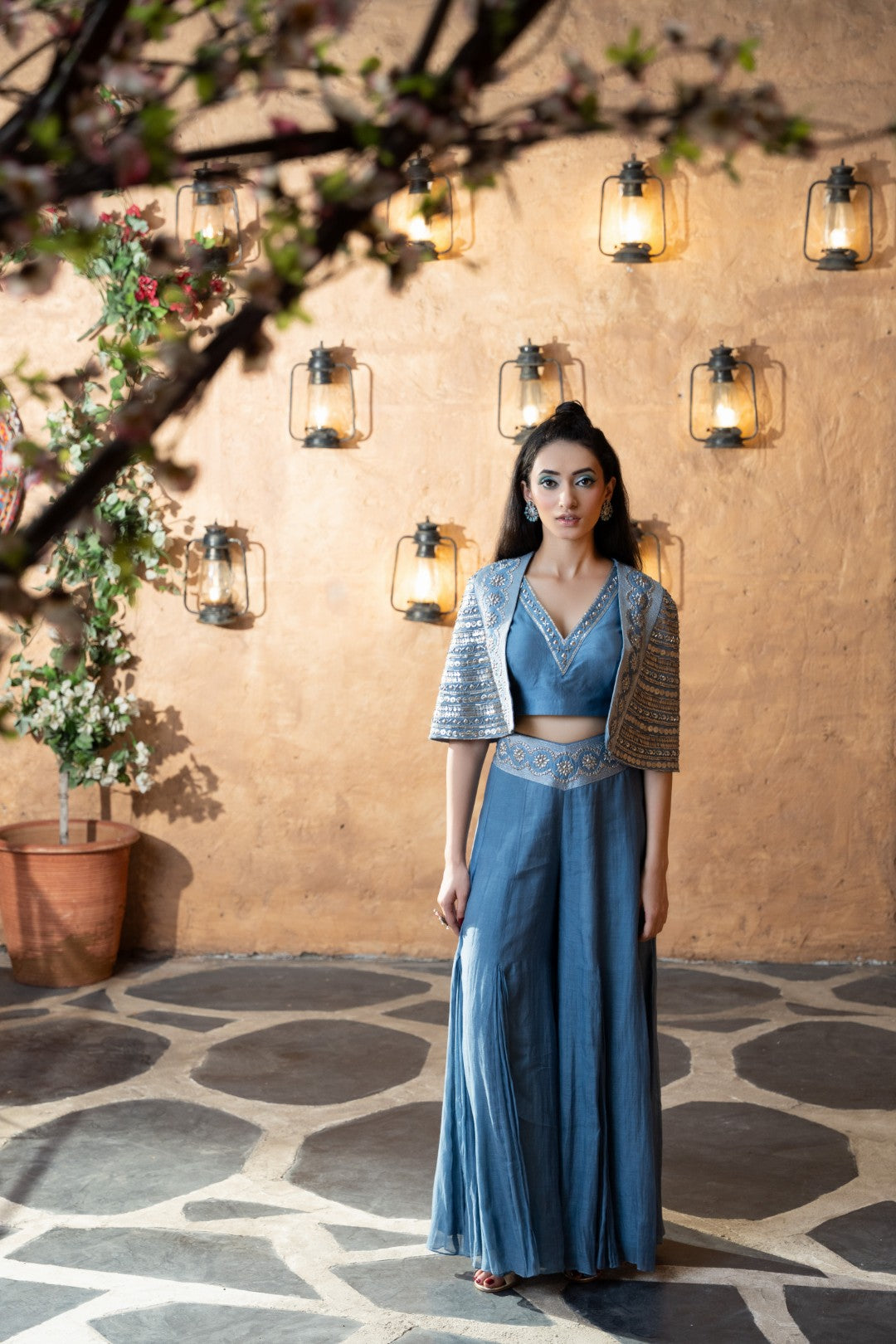 Sky Blue Cape Palazzo Set