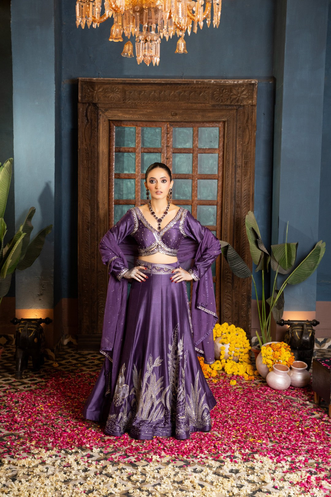 Purple Lehenga With Bralette And Dupatta