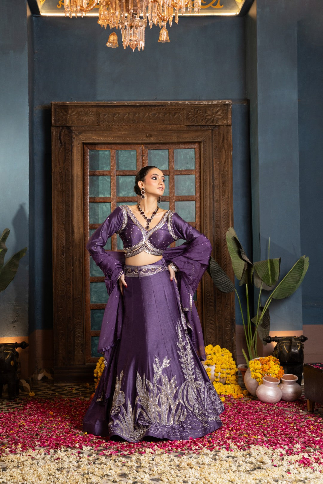 Purple Lehenga With Bralette And Dupatta
