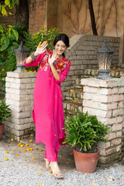Red Magenta Choli Embroidered Pallazzo Set