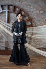 Black Coin Cutwork Sharara Set