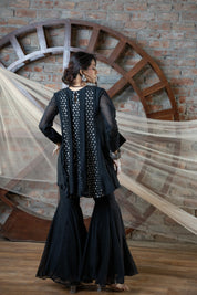 Black Coin Cutwork Sharara Set