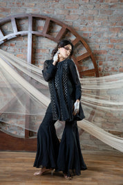 Black Coin Cutwork Sharara Set