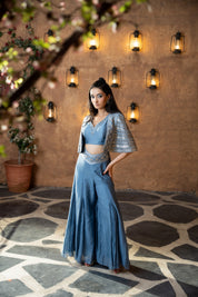 Sky Blue Cape Palazzo Set