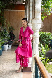 Magenta Angrakha Palazzo Set With Gathered Sleeves