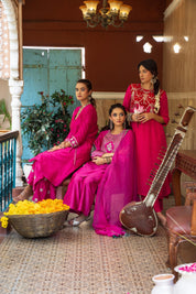 Magenta Angrakha Palazzo Set With Gathered Sleeves