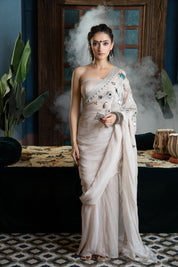 Beige Metal Chunks Saree