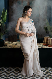 Beige Metal Chunks Saree