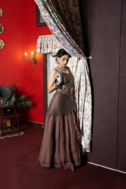Brown Cut Work Drape Saree