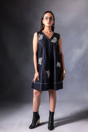 Black Floral Patch Work Dress