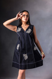 Black Floral Patch Work Dress
