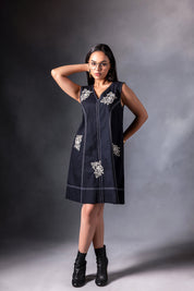 Black Floral Patch Work Dress