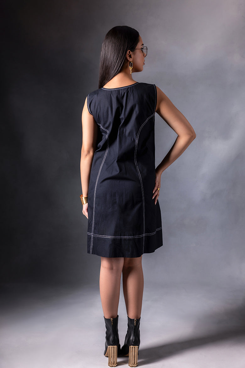Black Floral Patch Work Dress