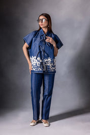 Denim Pearl Embellished Kaftan Co-ord Set
