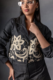 Charcoal Grey Crop Jacket & Shorts Set