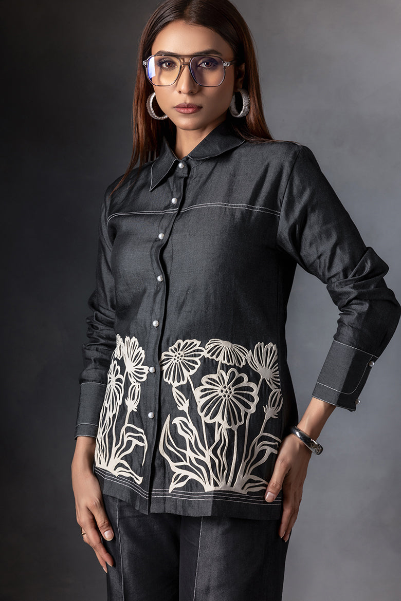 Charcoal Grey Floral Shirt