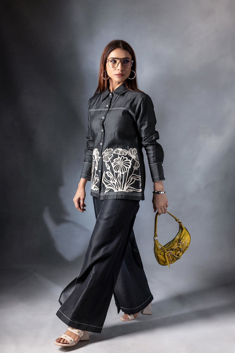 Charcoal Grey Floral Panel Co-ord Set