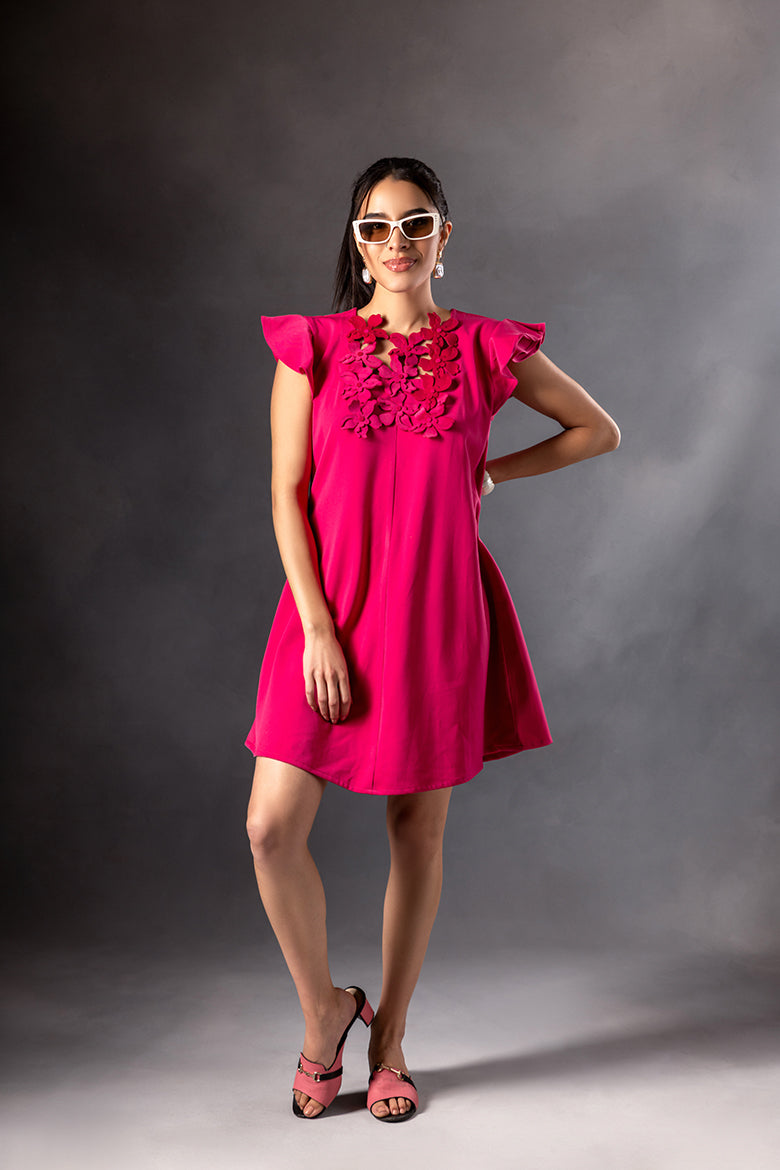 Fusia Pink 3D flower Dress