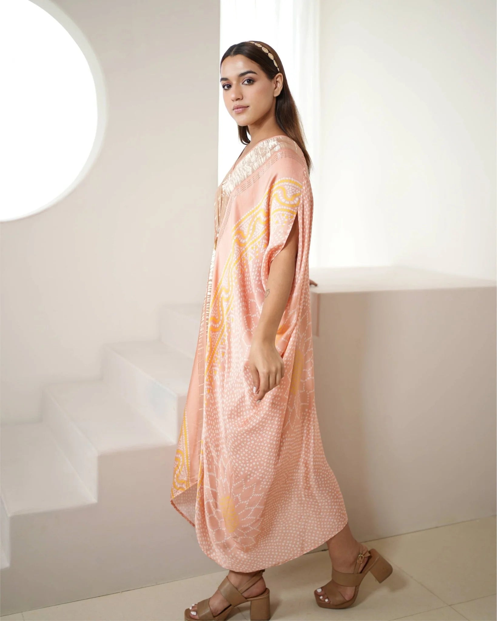 Blush Pink Kaftan Bandhej
