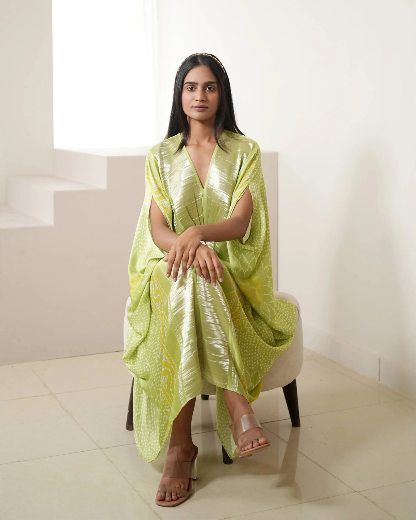 Fresh Green Kaftan Bandhej