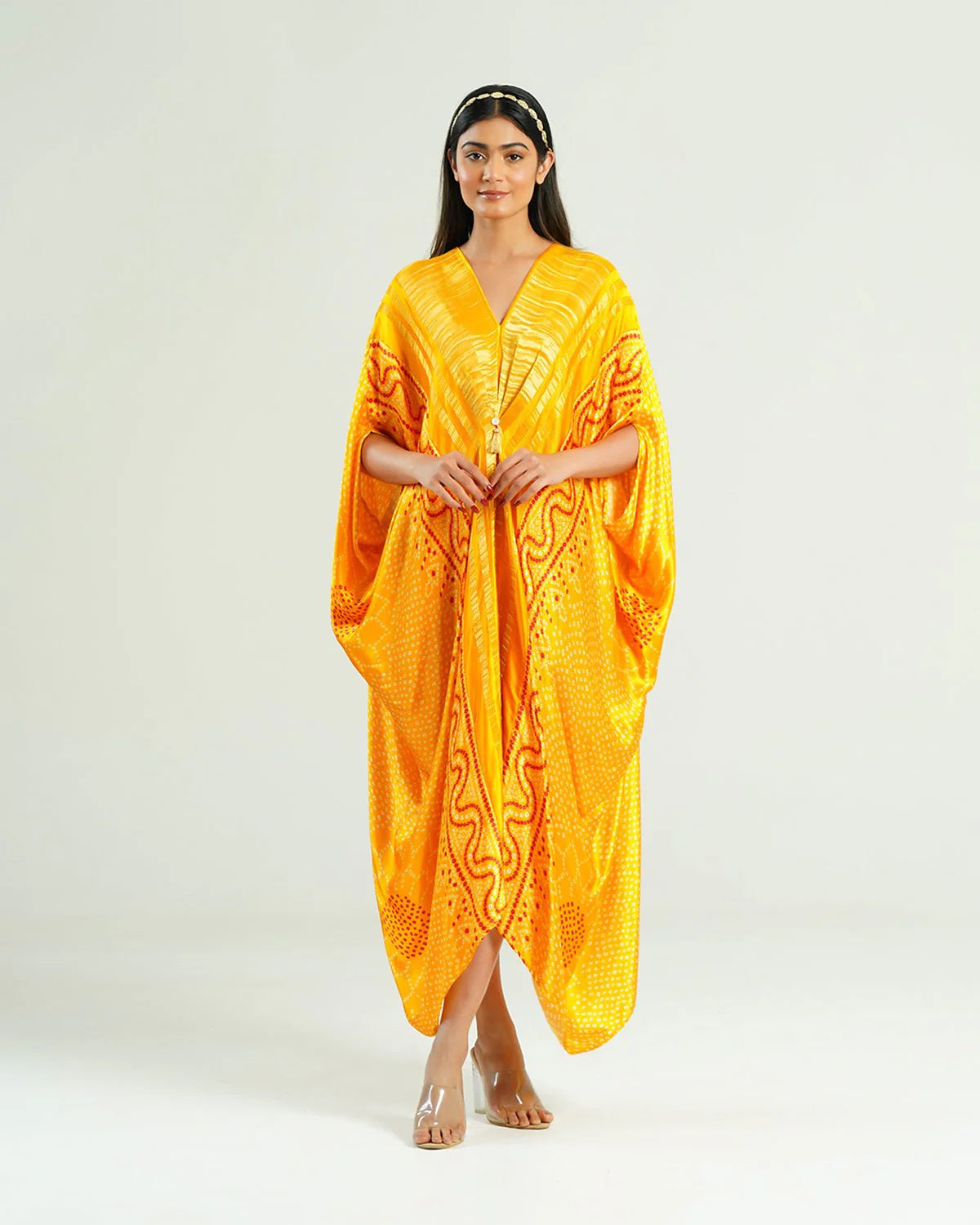 Mustard Yellow Kaftan Bandhej