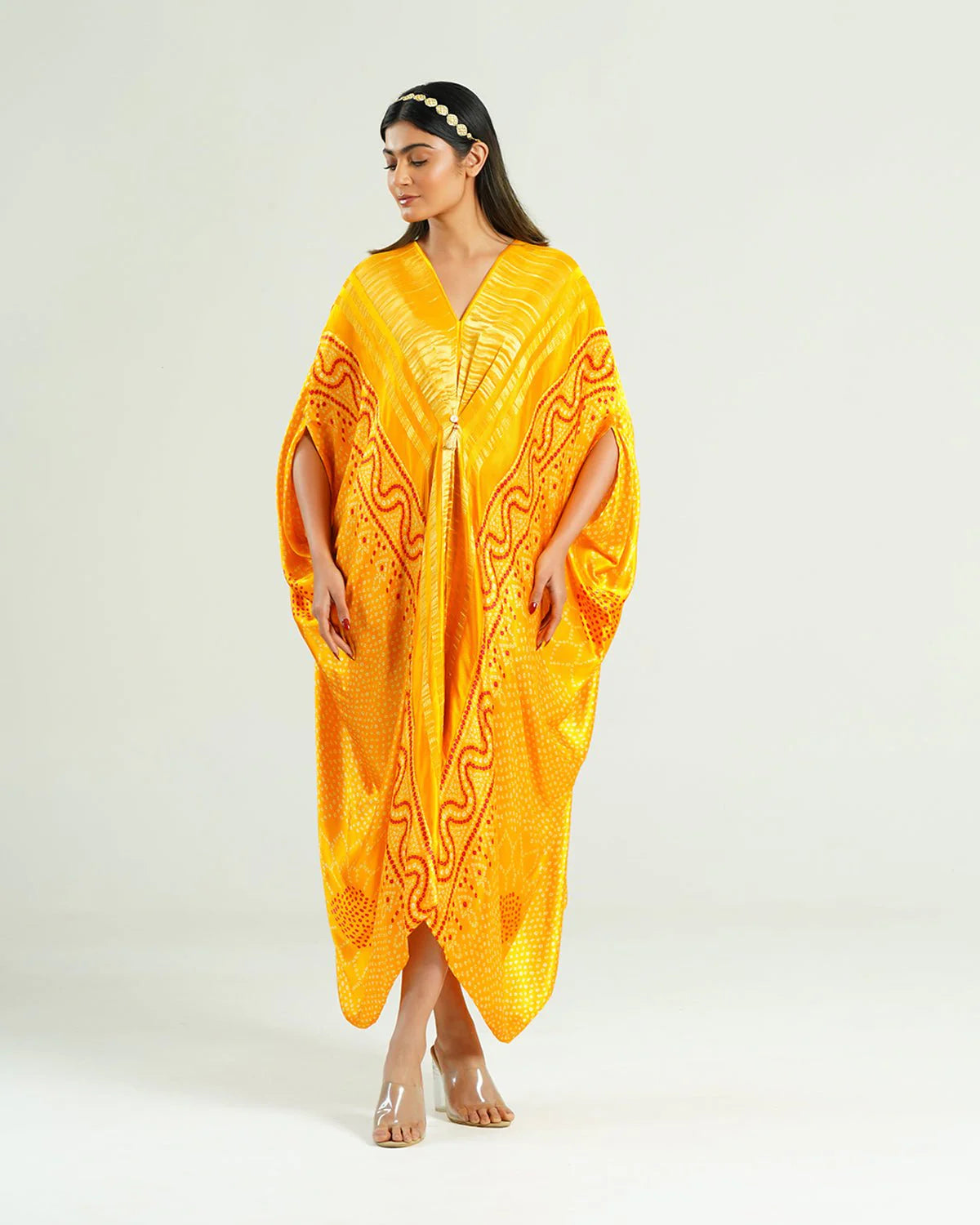 Mustard Yellow Kaftan Bandhej