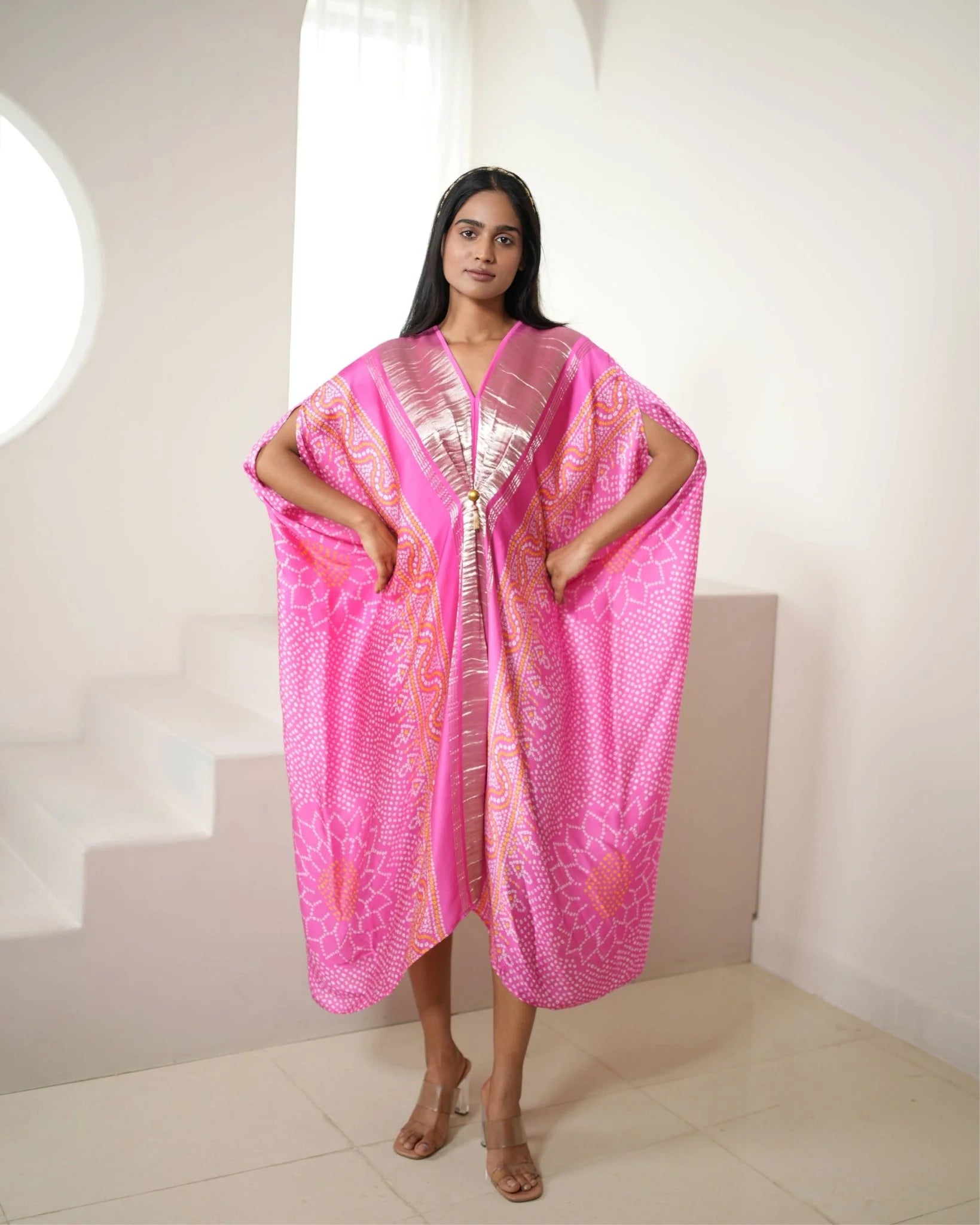 Pink Kaftan Bandhej