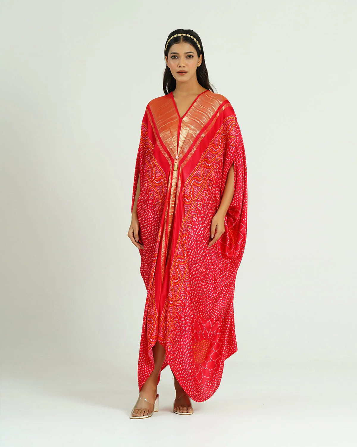 Red  Kaftan Bandhej