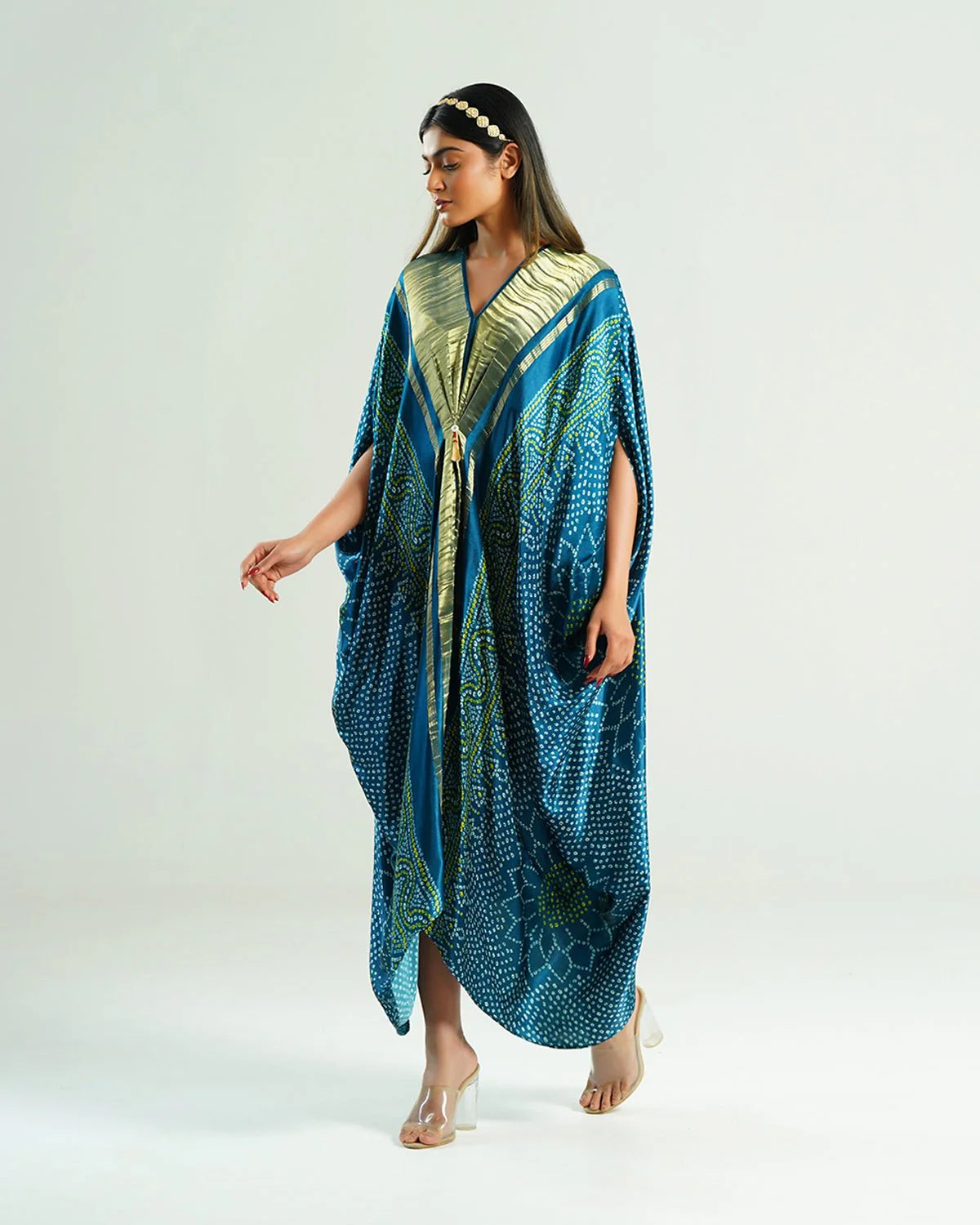 Teal Blue Kaftan Bandhej