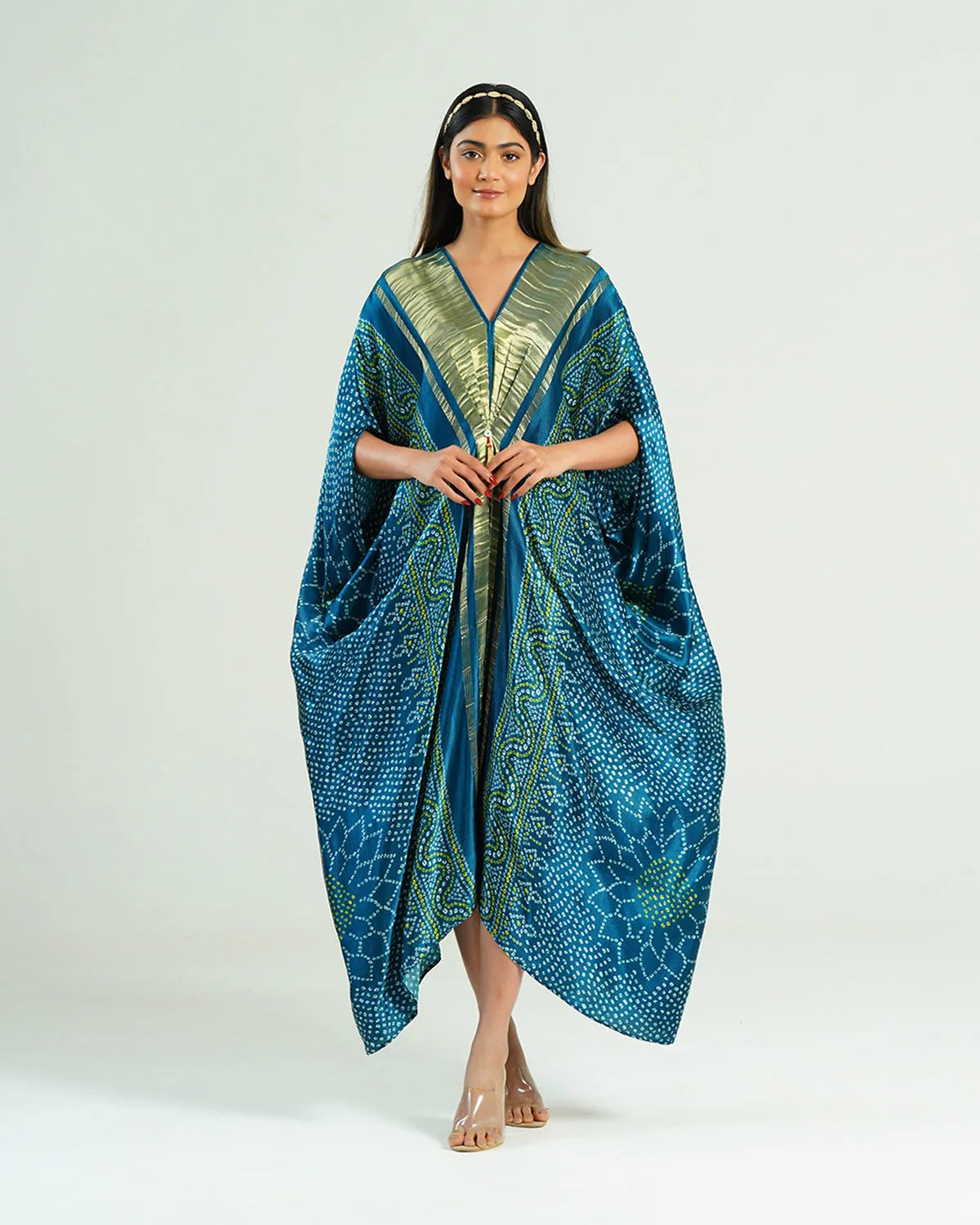 Teal Blue Kaftan Bandhej