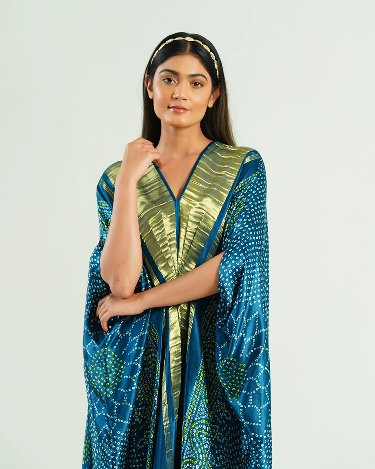 Teal Blue Kaftan Bandhej