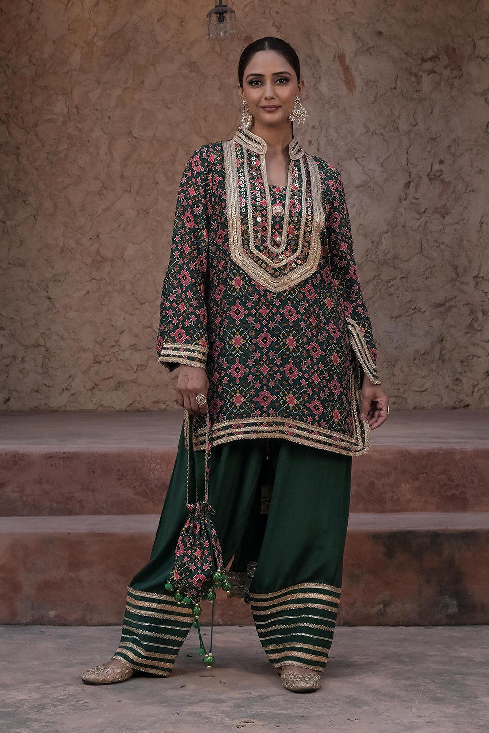 Kai Green Crepe Kurti Pant Set