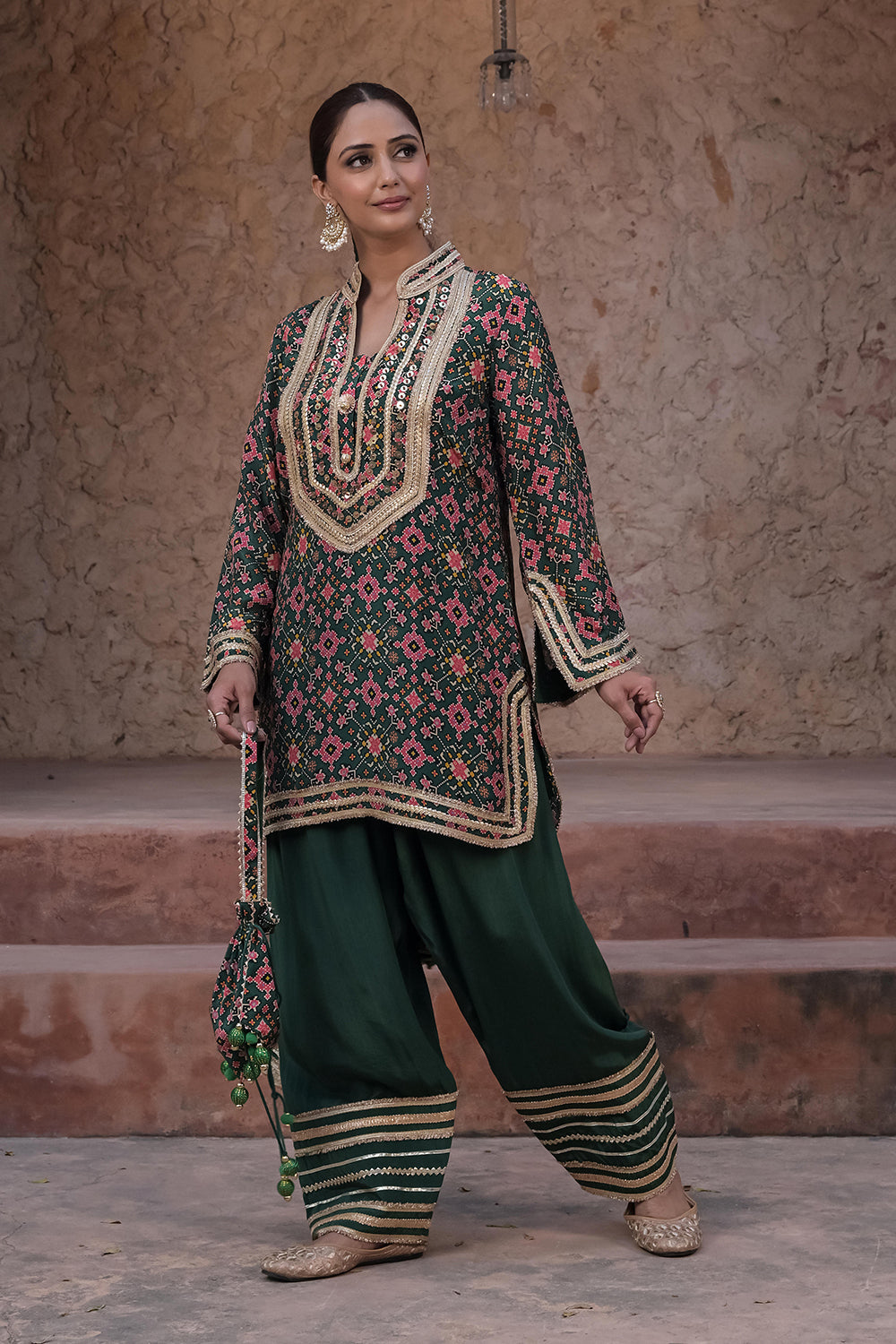 Kai Green Crepe Kurti Pant Set