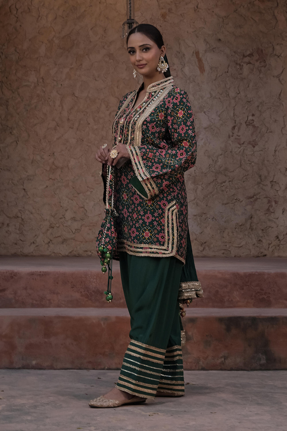 Kai Green Crepe Kurti Pant Set