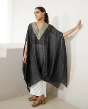 Bandhej Black & Silver V Neck Kurta Set