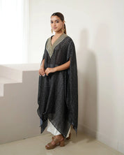 Bandhej Black & Silver V Neck Kurta Set