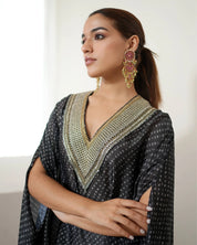 Bandhej Black & Silver V Neck Kurta Set