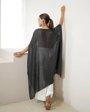 Bandhej Black & Silver V Neck Kurta Set
