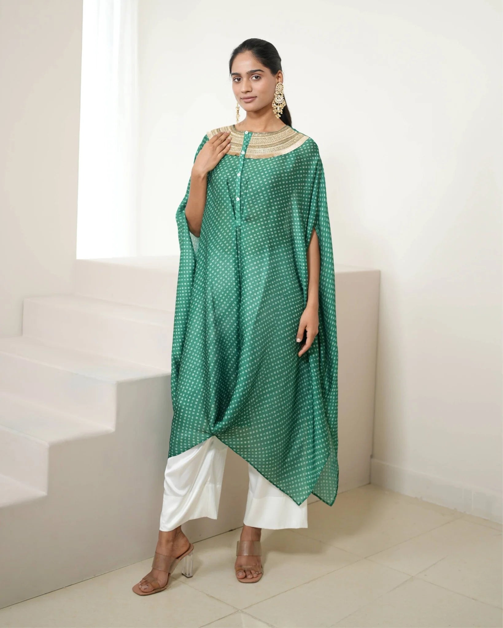 Bandhej Green & Gold Kurta Set