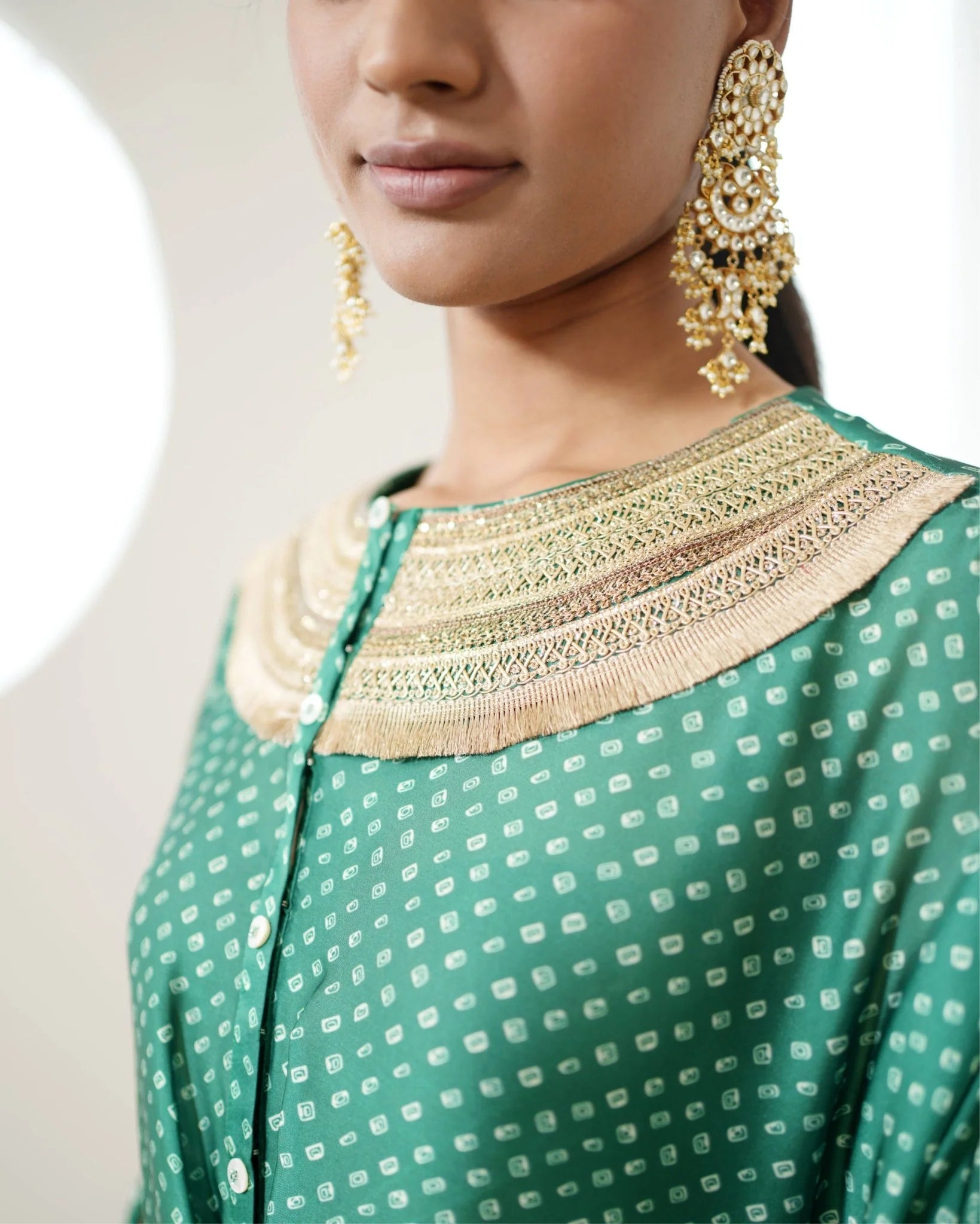 Bandhej Green & Gold Kurta Set