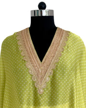 Bandhej Green Lime & Gold V Neck Kurta Set