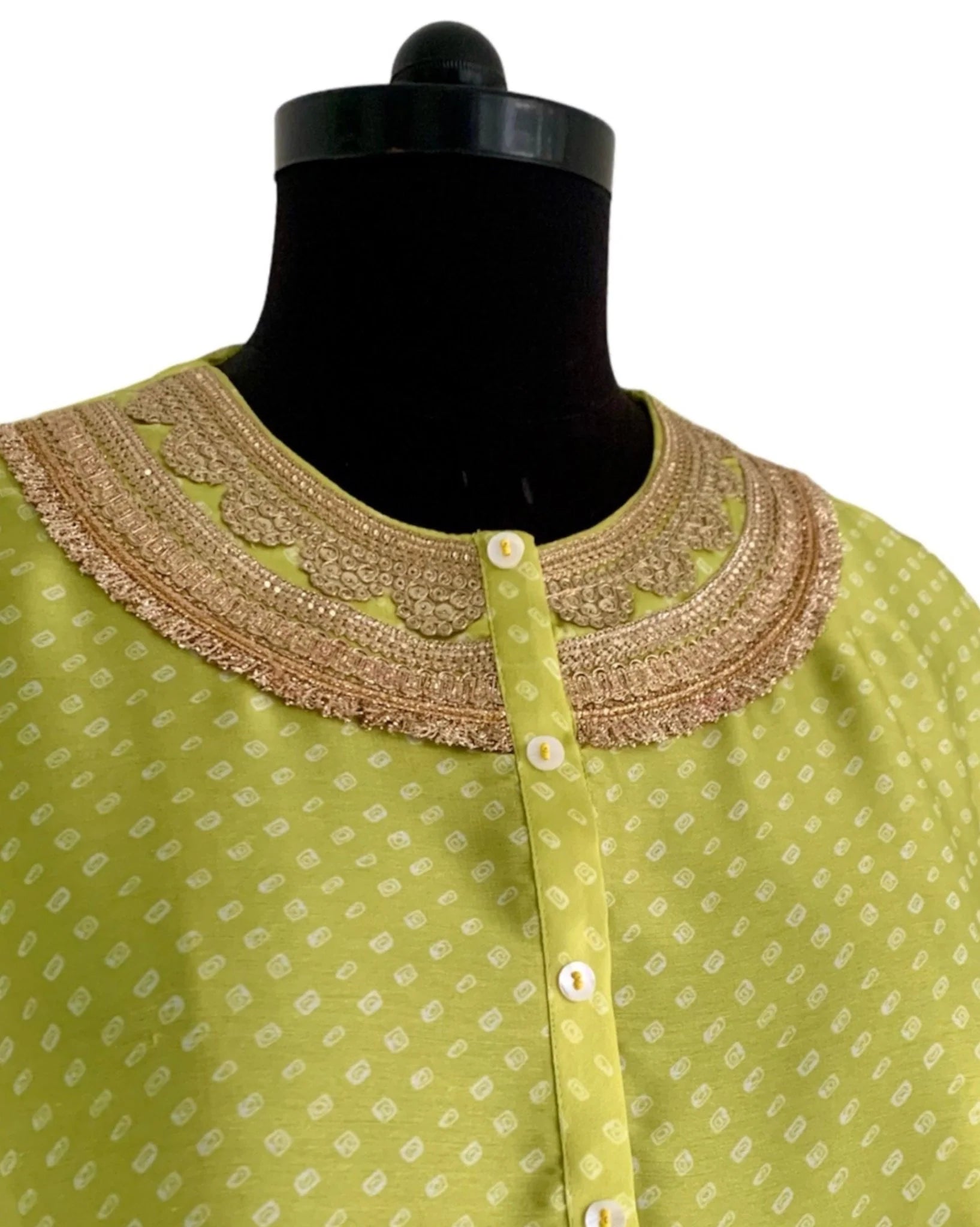 Bandhej Lime Green & Gold Kurta Set