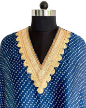Bandhej Navy Blue & Gold V Neck Kurta Set