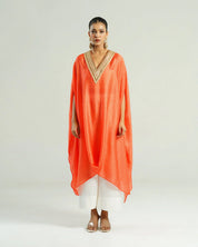 Bandhej Orange & Gold V Neck Kurta Set