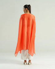Bandhej Orange & Gold V Neck Kurta Set